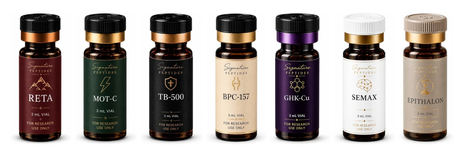 Signature Peptides Premium Collection open case with the full research line